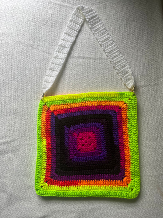 HANDMADE SOLID GRANNY SQUARE NEON CROCHET BAG
