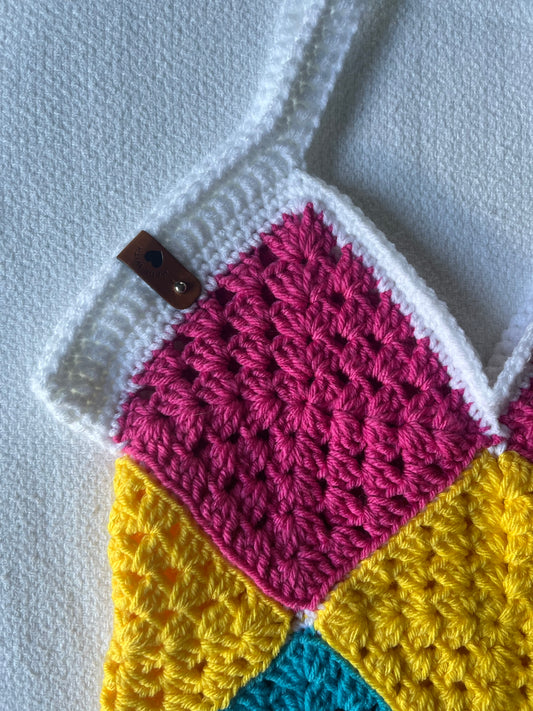 Handmade Crochet Pan-Pride Granny Square Bag