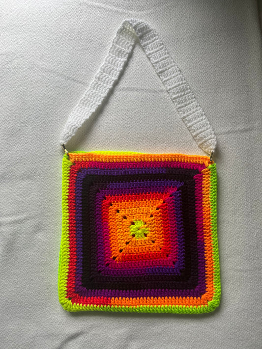 HANDMADE SOLID GRANNY SQUARE NEON CROCHET BAG
